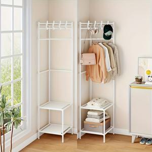 TEMU 1개 헤비듀티 프리스탠딩 코너 옷걸이 - 공간절약형 스탠딩 금속 프레임, 조립 불필요, 블랙/화이트 모던 옷장 정리대 - 침실, 거실, 코너 수납용 - 튼튼한 선반 유닛, 랙