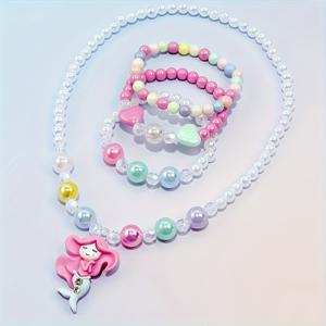 TEMU 귀여운 인어 주얼리 4종 세트 - 파스텔핑크, 블루, 그린, 퍼플, 투명비즈와 하트 & 인어참장식 - 생일파티용품, 캐주얼룩, 소녀를 위한 마법의 바다테마 선물 - 사계절 생일&휴일 파티복 - 무독성 비즈, 금속코팅없음, 편안함과 내구성 - 랜덤 파스텔컬러로 매치되는 목걸이+팔찌 세트 (청소년을 위한)