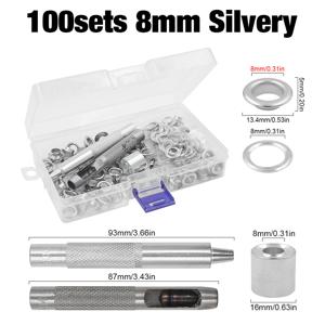 TEMU 2-14mm 아일렛 100개 세트용 조립 도구 3종 세트 (링 설치 키트 포함), 의류 액세서리, 가죽 공예, 재봉 프로젝트, 핸드백 및 신발에 적합