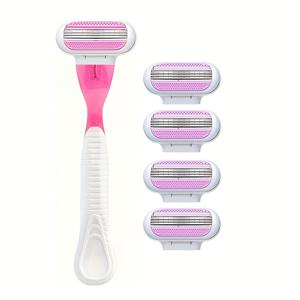 TEMU 여성용 삼중 스테인리스 스틸 면도기 - 교체 가능한 날로 비키니, 겨드랑이, 다리털 제거용 - 가벼운 베이지색 보습 날, 여행용 제모기, 뷰티 필수품 (교체 가능한 날 헤드)