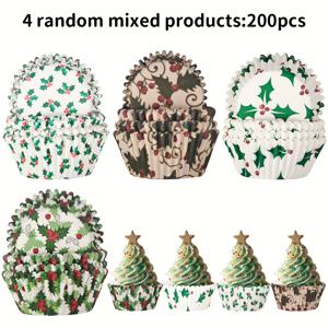 TEMU 200개 크리스마스 잎 케이크 컵, 빵, 에그타르트, 팬케이크에 적합 - 완벽한 주방 액세서리 & 휴일 장식