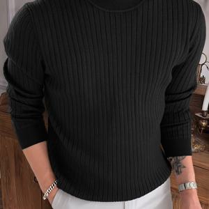 TEMU 남성용 가을/겨울용 핏 좋은 풀오버 스웨터, 2025년 신상 스타일, 라운드넥 니트 탑, 캐주얼하고 패셔너블한 스포츠웨어.