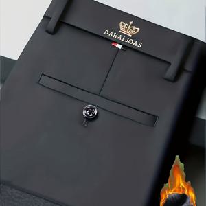 TEMU 남성용 안감 처리된 가을 겨울용 도톰한 보온 정장 바지, 가벼운 비즈니스 세미 정장용 주름 방지 중장년 및 노년층용 캐주얼 팬츠|냉장고바지|오피스룩|남자바지