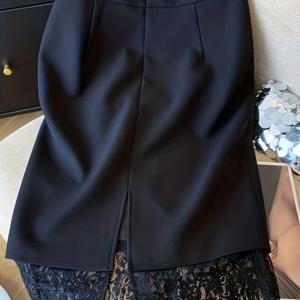 TEMU 가을 겨울 라이트 럭셔리 여성 신상 하이웨이스트 스플라이스 솔리드 컬러 스텝 헴 힙 허깅 스커트