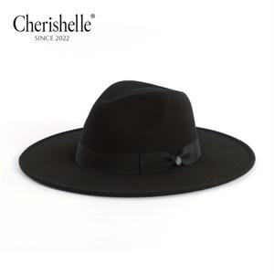 TEMU Cherishelle 남성용 페드라 모자 | 클래식 이중 레이어 펠트 파나마 모자, 보우 타이 및 메탈 펜던트 포함, 가벼운 폴리에스터 소재, 사이즈 조절 테이프 포함