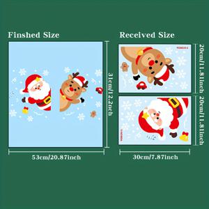 TEMU 크리스마스 정전기 스티커 2개, 7.87X11.81인치, 산타클로스와 사슴이 있는 양면 유리 스티커, 창문 유리 데칼, 크리스마스 장면 장식, 축제 분위기 방 장식, 만화 캐릭터 분위기 설정.|스티커