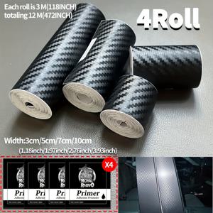 TEMU 4가지 사이즈의 카본 파이버 스티커 4롤 - 자동차 래핑용 자체 접착식 블랙 장식 테이프, 롤당 3미터, 내구성 및 내후성, 자동차, 트럭, SUV, , 자동차, 스타일리시한 외관에 적합