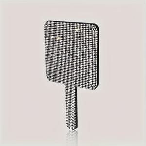 TEMU 휴대용 핸드헬드 라인스톤 메이크업 거울 - 웨딩, 여행 및 특별 이벤트에 적합한 반짝이는 유리 뷰티 미러, 우아한 라인스톤 장식 디자인과 내구성 있는 광택 표면, 파티나 일상 속 어디서나 사용 가능