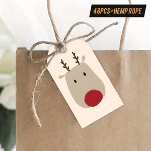 TEMU 48개/96개 헴프 로프 태그 - 귀여운 빨간 코 순록, 베이지 배경 - 포장, 장식, 공예 - 파티 장식 - 개인/상업용, 액세서리
