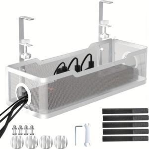 TEMU 클램프형 책상 하부 케이블 정리 트레이 - 강력한 합금강 구조, 드릴 없이 설치, 스크래치 방지 표면, 공간 절약형 가정용 케이블 정리함