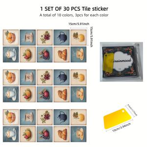 TEMU 30개입, LIRAINMOOD, 방수 필앤스틱 백스플래시 타일 스티커 (스크레이퍼 포함), 스타일리시한 커피 & 빵 벽 데칼, 주방 및 욕실 바닥, 가구 리폼, 홈 데코레이션에 적합.