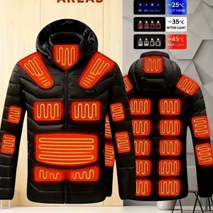 TEMU 겨울용 온열 재킷 (4개의 제어 스위치 및 35개의 온열 구역). 가을/겨울 외출용 온도 조절 USB 온열 코트. 탈착식 후드가 있는 긴소매 재킷 (패브릭 재질, 세탁기 사용 가능). 참고: 배터리 필요 (
