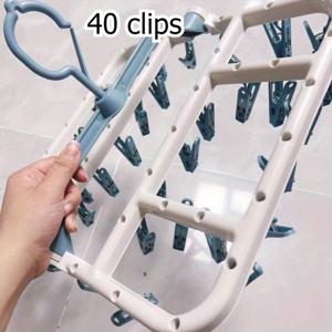 TEMU 기숙사 및 여행용 40클립 걸이형 정리대 - 미끄럼 방지 플라스틱 옷 건조대, 다중 후크 포함, 양말, 속옷, 스카프를 위한 공간 절약 디자인 - 내구성 있고 휴대 가능한 세탁 솔루션, 옷 건조대, 옷 건조대, 옷 건조대, 옷 건조대, 세탁실 필수품|빨래건조대