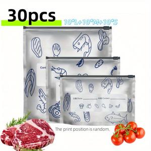 TEMU 30개 알루미늄 호일 냉장고 보관 백 재사용 가능, 냉장고 또는 냉동고 주방 정리용으로 완벽, 3가지 사이즈 지퍼 신선 보관 백 (과일, 채소, 고기, 곡물, 견과류, 스낵, 식품 보존, 밀봉 백, 주방 액세서리)