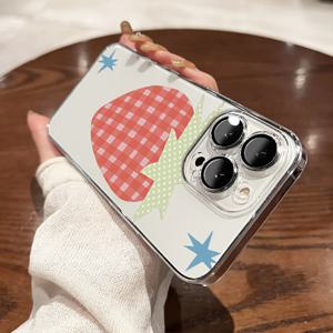 TEMU 폰 케이스: 대형 딸기 패치 보호 렌즈 장착, 아이폰 17에어/16프로맥스/15플러스/14/13/12/11 호환 - 부활절, 크리스마스, 할로윈 선물 아이디어, 그녀, 그에게, 친구 또는 자신을 위한 보호 케이스