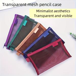 TEMU 다양한 색상으로 제공되는 통기성 메쉬 필통 5개 세트입니다. 여행용 보관에 적합하며, 일상적인 사용에 편리하며, 지퍼 디자인, 다기능 수납 기능이 특징이며, 이상적인 크리스마스 선물입니다.|파우치|필통