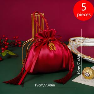 TEMU 5개 세트 우아한 레드 끈 조절 선물 가방 