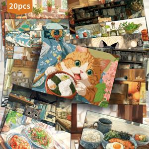 TEMU 20팩 일본 애니메이션 스타일 귀여운 펫 푸디 종이 엽서 - 4x6 인치 빈티지 잡지 종이, 클래식 핀업 일러스트, 수집용 장식 그림 카드, 스크랩북 & 공예용