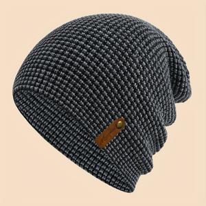 TEMU 1개 1개 스타일리시 라벨 장식 루즈 비니 남녀 공용, 가을, 겨울에 적합. 이 니트 모자는 귀를 덮고 따뜻하게 유지하며, 러닝, 피트니스, 스키, 스케이트보딩과 같은 야외 활동에 적합합니다.