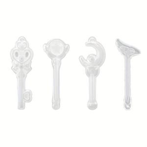 TEMU 4개 실리콘 몰드 세트 (마법 지팡이용), 달, 별, 하트, 지팡이 디자인의 레진 드롭 포함, 키체인 및 가방 장식에 적합.