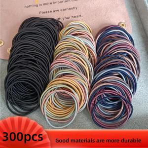 TEMU 300개 짧은 헤어 밴드, 두꺼운 곱슬머리에 적합, 넓은 탄성 포니테일 클립, 심플한 중국 스타일 솔리드 컬러 주름 없는 레이스 헤어밴드, 직경 1.77인치, 두께 2mm