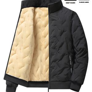 TEMU 남성용 가을/겨울 스탠드 칼라 양모 재킷, 따뜻한 패딩 코트 (양털 추가)