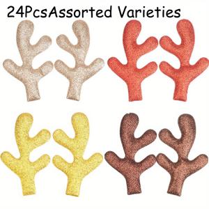 TEMU 24개입 반짝이 & 광택 있는 사슴뿔 장식 - 멀티컬러 옵션 (골드, 브라운, 핑크, 클리어, 블랙, 화이트, 글리터 팁이 있는 브라운) - DIY 공예, 크리스마스, 생일 파티, 코스튬용 사슴뿔 - 간편한 조립 파티 용품, 사슴뿔 머리띠, 헤어 액세서리, 가랜드 - 멀티컬러 옵션 (접착제 필요 없음/쉬운 적용) - 그룹 사용 및 이벤트에 이상적