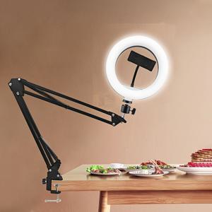 TEMU LED 스마트 링 라이트 휴대폰 홀더 (3가지 색상 옵션), 스탠드형 10인치 LED 데스크 램프, 접이식 클립형 테이블 램프, 침대 옆 조명, USB 전원, 라이브 요리 비디오 및 메이크업 조명에 적합.|침대협탁|식탁조명