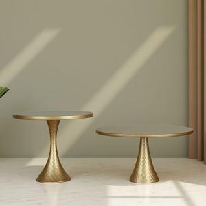 TEMU 금색 원형 트럼펫 받침대 2개 세트, 메탈릭 웨이브 패턴 디자인, 웨딩 장식, 생일 디스플레이용 종이 컵 홀더, 테이블 장식에 적합 - 비식품 접촉 장식 트레이.