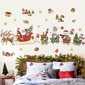 TEMU 2장 세트 BRUP 자체 접착 PVC 벽 스티커 - 크리스마스용 (, 눈사람, 호두까기 인형, 크리스마스 트리 & 골든 눈송이), 불규칙한 모양, 붙였다 떼는 탈착식 데칼, 방, 문 장식용