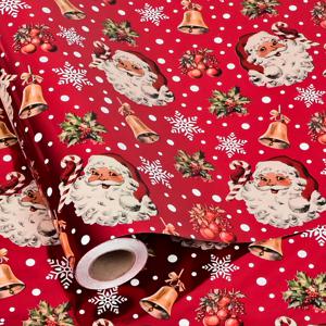 TEMU 1롤 빈티지 레드 & 화이트 벨 홀리베리 크리스마스 포장지 - 양면 - 금박 선물 포장지, 골든 리본 & 캔디케인 포함, 크리스마스 선물 및 트리 장식용 (17