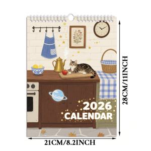 TEMU 2026년 유머러스 월간 벽걸이 달력, 빈티지 농촌 고양이 디자인 침실용, 12가지 아름다운 패턴, 가정 및 사무실 장식에 적합, 올해를 위한 훌륭한 선물.