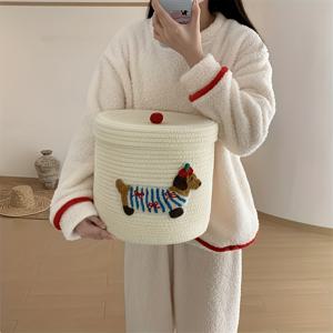 TEMU 뚜껑이 있는 모던 대용량 방진 수납 바구니, 직조 로프 정리함 상자, 가정용으로 적합, 다기능 덮개형 수납 상자 (가정용품), 선반 바구니, 선반 바구니