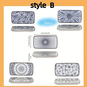 TEMU 5개 1세트. 도자기 8.27인치 직사각형 접시, 디너 플레이트, 스시 플레이트, 일본식 창의적인 직사각형 접시 세라믹 식기 스시 플레이트, 긴 접시 과일 접시 스낵 디저트 접시, 식기세척기 및 오븐 사용 가능