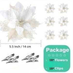 TEMU 20개 대형 5.5인치 반짝이는 꽃과 클립 - 웨딩, 크리스마스, 새해, 파티, 집, 나무, 화환, 가랜드용 클립으로 쉽게 걸 수 있는 내구성 있는 플라스틱 꽃 장식 - 재사용 가능한 꽃꽂이, 이벤트 장식, 축제 장식, 쉬운 걸기 디자인, 크리스마스 장식, 나무용 크리스마스 볼, 크리스마스 가랜드, 대형 우아한 크리스마스 꽃
