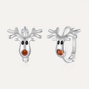 TEMU 귀여운 합성 지르코니아​ 인레이 귀걸이, 크리스마스 사슴 모양, 십대에게 휴일 파티 또는 캐주얼 데일리룩에 완벽. 이 스타일리시한 동물 테마 원형 귀걸이는 축제 시즌을 위한 훌륭한 선물과 참으로 좋습니다.