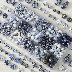 TEMU 30개입, 15종 혼합팩, 레트로 스타일, 창의적인 청화백자 세라믹 비즈, 전통 중국풍 비즈, DIY 팔찌, 목걸이, 액세서리 제작에 완벽한 필수 수제 소재, 핸드메이드 액세서리,팔찌 제작,전통 중국 디자인,레트로스타일 비즈,고품질 세라믹,공예용품,DIY 취미 애호가들,공예 애호가
