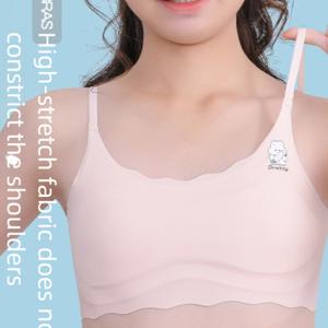 TEMU 소녀용 첫 단계 발달 브라 5개 세트 - 무봉제 통기성 학교용 속옷, 모든 착용에 적합, 이중 고정 컵 패드, 귀여운 만화 캐릭터 베스트, 청소년 및 어린 소녀용 (세탁기 사용 가능)