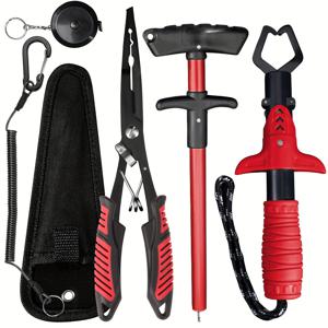 TEMU RALERA 낚시 키트 | 훨씬 더 나은 바늘 제거 및 링 커터를 위한 확장형 스테인리스 스틸 낚시 플라이어, 물고기 입 플라이어, 바늘 제거기, 보관 가방, 보호 장갑, 60인치 물고기 측정 테이프, 이상적인 크리스마스 선물, 배터리 없음|줄자