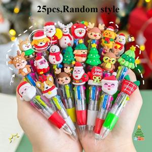 TEMU 25개 미니 크리스마스 멀티컬러 볼펜, 4-In-1 귀여운 리트랙터블 펜 (다양한 잉크 색상), , 눈사람, 사슴, 크리스마스 트리, 스타킹, 모자 등 25가지 다양한 스타일의 크리스마스 펜 포함