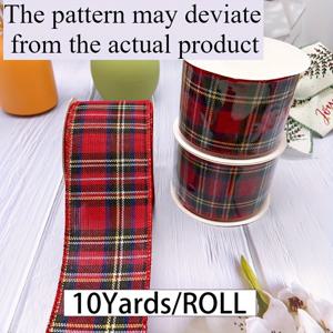 TEMU 10야드 레드 & 블랙 체크 리본 (와이어 엣지) - 와이드 스트립 (63.5mm/2.5