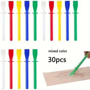 TEMU 30개 세트 헤비듀티 & 플라스틱 글루 브러쉬 세트 - 스프레더 도구 포함 (빨강, 파랑, 초록, 노랑) 에폭시 접착제 도포기, 목공, DIY 공예, 대형 표면 코팅용 - 쉽게 세척 가능한 내구성 있는 브러쉬 헤드