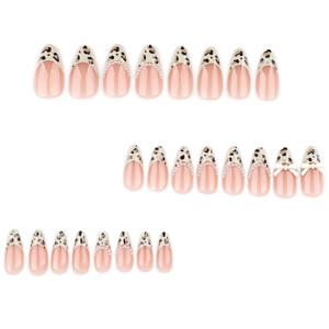 TEMU 24개 프린트 프레스온 네일, 리본 장식 - 롱 아몬드 모양, 광택 마감, 탈착 가능 & 강력한 접착력, 네일 아트 액세서리, 인조 네일 프레스온, 인조 네일 숏, 네일 팁, 네일 팁, 인조 네일, 여성용 네일