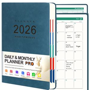 TEMU 【2026 강화판】A5 일일 및 월간 플래너, 미실된 가장자리! 사무실과 비즈니스 계획을 위한 궁극의 도구 - 목표 추적, 효율성 가이드, 일일 기록, 스케줄 정리, 비닐 커버, 노트북, 학교 용품, 저널, 문구류, 다이어리, 학교 노트북|달력|달력