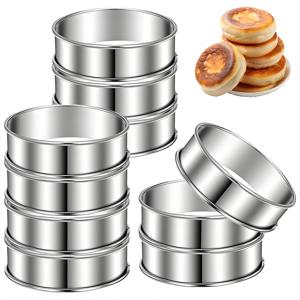 TEMU 10개 스테인리스 스틸 머핀 & 타트 링 - 논스틱 4인치 더블 롤 팬, 내구성 강한 베이킹 링 몰드 (잉글리쉬 머핀, 팬케이크, 파이, 와플, 홈메이드용) - 쉽게 분리 및 세척 (가정용 주방)