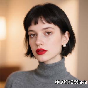 TEMU 여성용 앞머리 숏 보브 가발 - 자연스러운 인모 가발, 접착제 불필요로 안정적인 착용감, 150% 밀도 브라질리안 헤어, 데일리 및 특별한 날 여성용 가발, 간편한 관리 및 스타일링, 숏 헤어 가발, 축제 헤어피스, 심리스 헤어피스