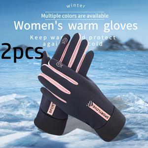 TEMU 2개 세트 패션 디자인 여성용 겨울 방한 장갑, 부드러운 안감 스키 액세서리와 곡물 질감 손바닥, 야외 하이킹 자전거 낚시용