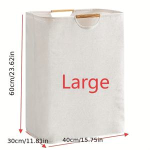 TEMU 접이식 천 세탁함 목재 핸들 - 세탁용품, 장난감, 세탁 보관용품을 위한 흰색 접이식 바구니 - 가정 및 욕실 사용에 적합, 세탁함