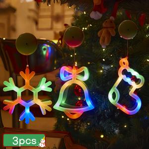 TEMU 3개 LED 크리스마스 흡착 컵 조명 - 휴일 분위기 연출과 실내 장식, 창문 디스플레이 조명, 파티 & 다이닝룸 데코, 배터리 구동 (배터리 별도)