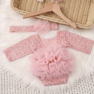 TEMU 베이비 걸용 2피스 퍼플 레이스 보디슈트 & 헤어밴드 세트 - 플러피 네트 투투 드레스 의상, 신생아 사진 소품, 베이비 샤워 가족 장식, 여아 및 남아를 위한 이스터 선물 필수품, 폴리에스터 재질, 배터리 필요 없음, 베이비 샤워 장식 | 우아한 베이비 의상 | 폴리에스터 보디슈트, 베이비 샤워 장식|아기한복|신생아옷